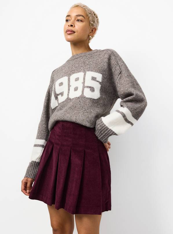 Dark Red Corduroy Kilt Mini Skirt 14